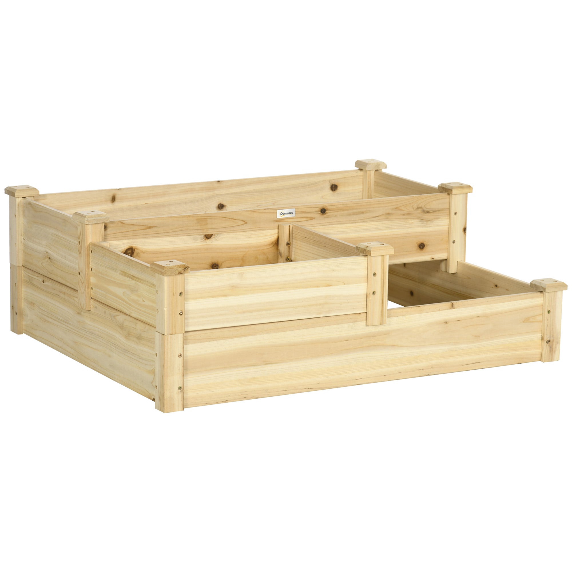 Houten moestuinbak voor buiten, getrapte plantenbak met 3 niveaus, bodemloos design, 108 x 88 x 36 cm, naturel hout