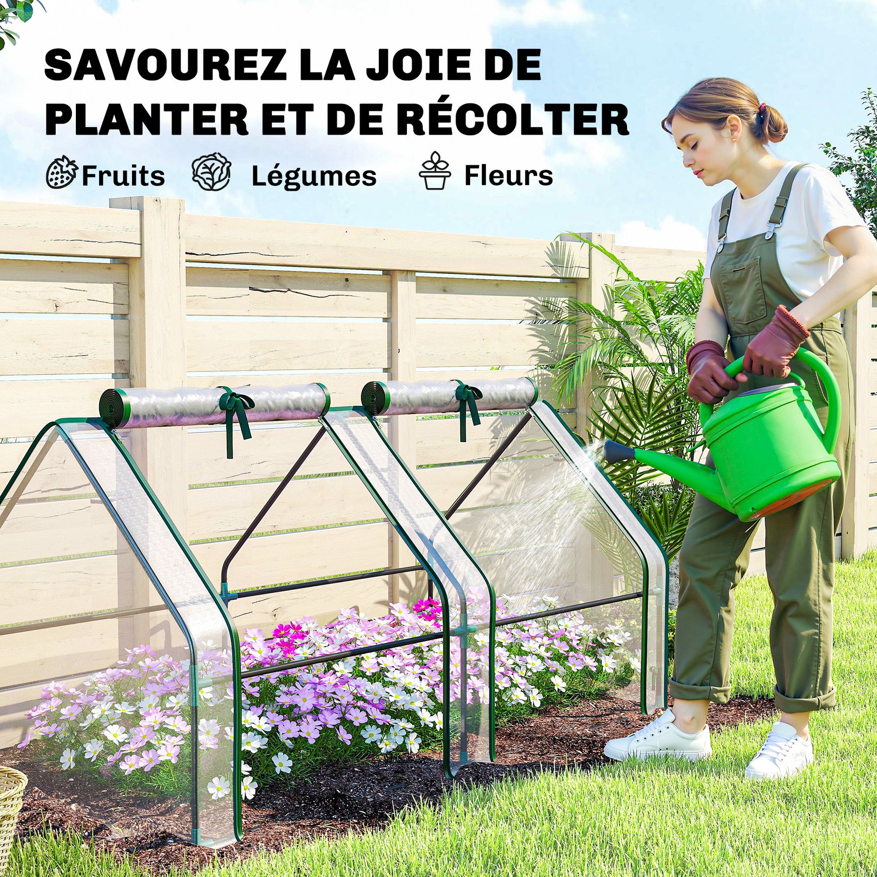 Mini Serre de Jardin Mini serre Tunnel Toit Pointu Acier Anti-UV Fenêtres, 180x 90x90cm, Transparent