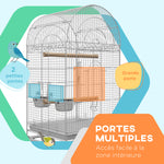 Cage à oiseaux sur roulettes avec étagère plateau amovible 2 bols perchoir acier inoxydable 51 x 51 x 153 cm blanc