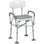 Tabouret de Douche Réglable en Hauteur à 5 Niveaux, Chaise de Douche, Accoudoirs Rembourrés et Coussin Amovible, Gris