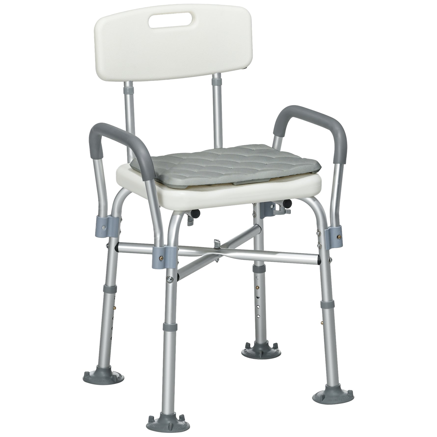 Tabouret de Douche Réglable en Hauteur à 5 Niveaux, Chaise de Douche, Accoudoirs Rembourrés et Coussin Amovible, Gris