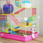Cage pour Hamster Rongeur 5 Étages avec Tunnels, Mangeoire, Roue, Maison, Échelles, 46 x 30 x 58 cm, Rose