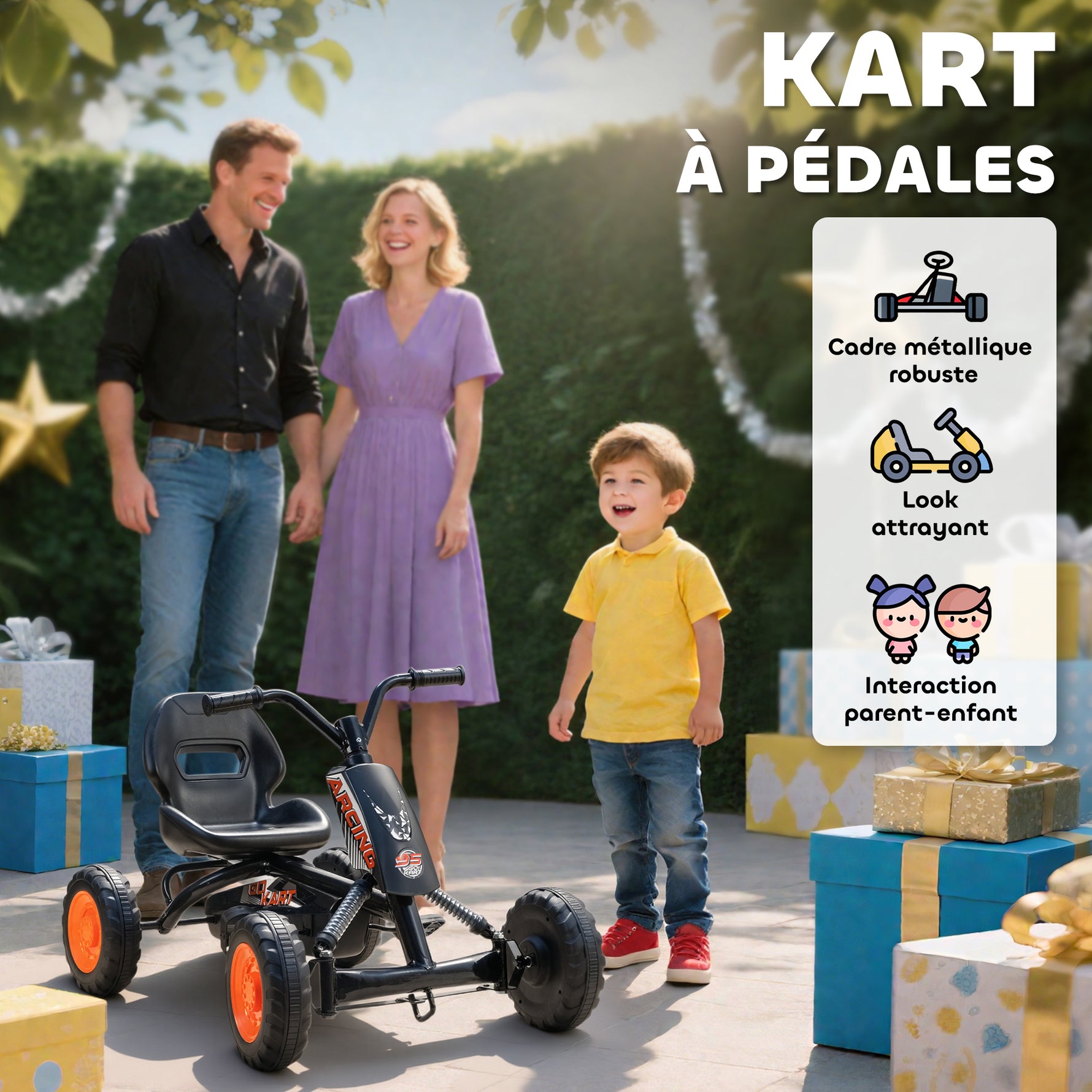 Kart à pédales pour enfants, karting enfant, avancer et reculer, pour garçons filles de 2-5 ans, 84x54x56 cm, noir