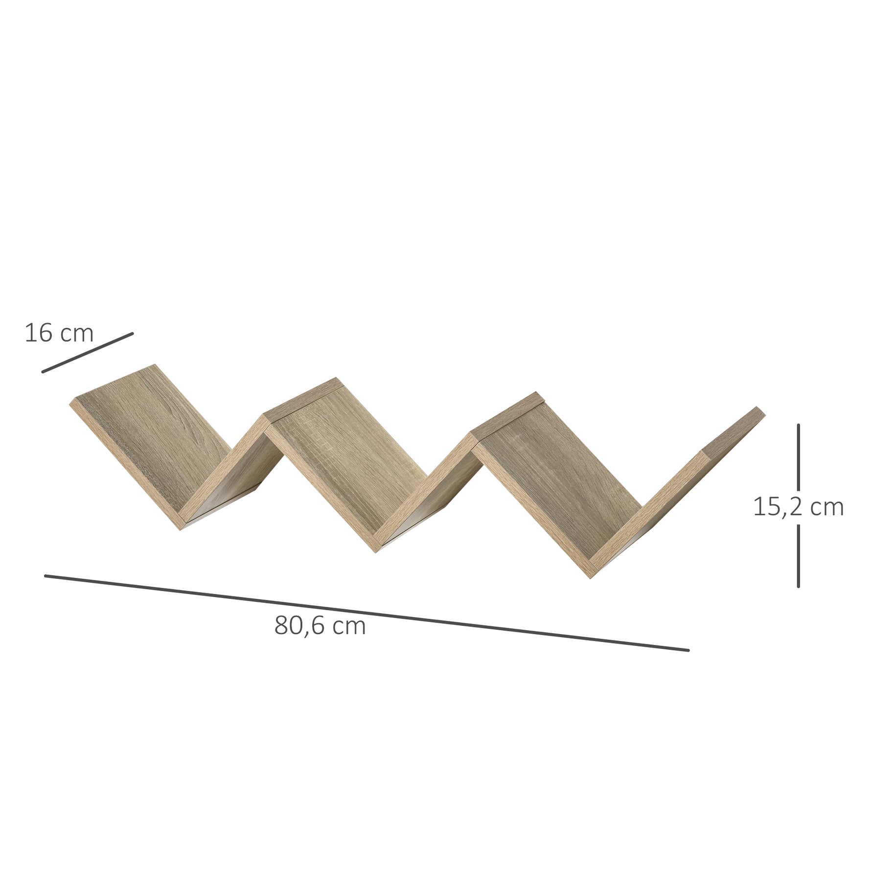 Etagères murale flottante - design contemporain en V - kit fixation inclus - panneaux particules chêne clair