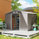 Abri de jardin 5,4 m² 2,77 x 1,95 x 1,92 m kit de fondation porte coulissante ventilations acier galvanisé, marron clair