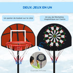 Support panier de basket-ball 2 en 1 avec hauteur réglable 129-179 cm et jeu de 6 fléchettes magnétique