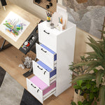 Caisson bureau, meuble rangement bois 4 tiroirs et serrure, barres de suspension réglables, 40 x 40 x 131 cm, blanc