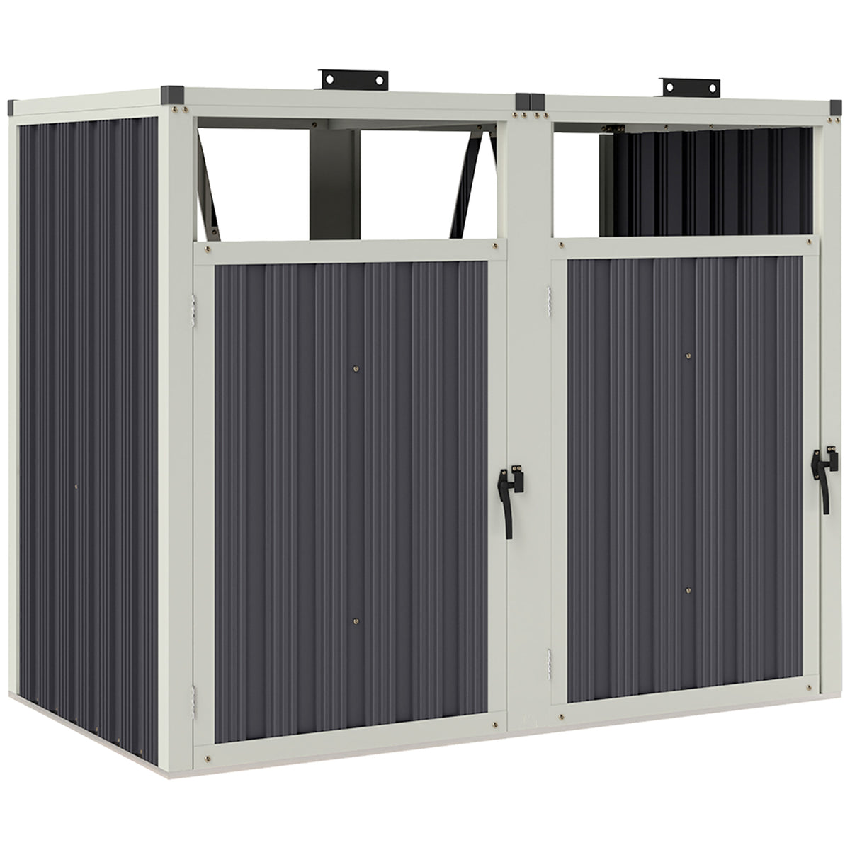 Abri pour 2 poubelles 240L cache poubelle extérieur couvercle relevable 180° acier galvanisé 146x81x122cm gris foncé