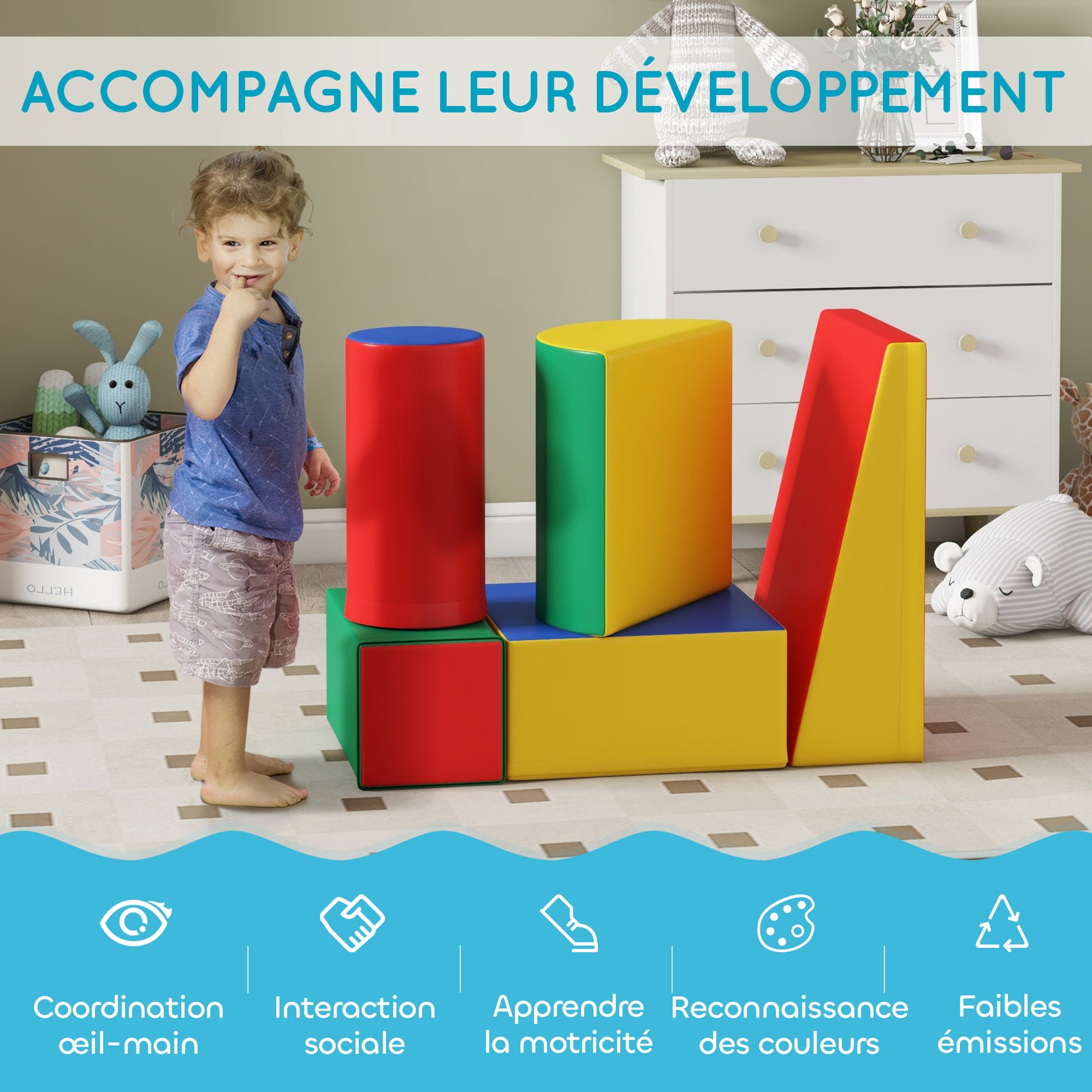 Module motricité bébé 5PCS parcours motricité bébé en mousse EPE pour enfants d'âge préscolaire, multicolore