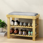 Banc à chaussures en bambou, étagère à chaussures à 3 niveaux, style scandinave, 60 x 29 x 49 cm, gris et bois naturel