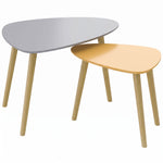 Lot de 2 tables basses gigognes design scandinave pieds en bois et plateau en bois, gris et jaune