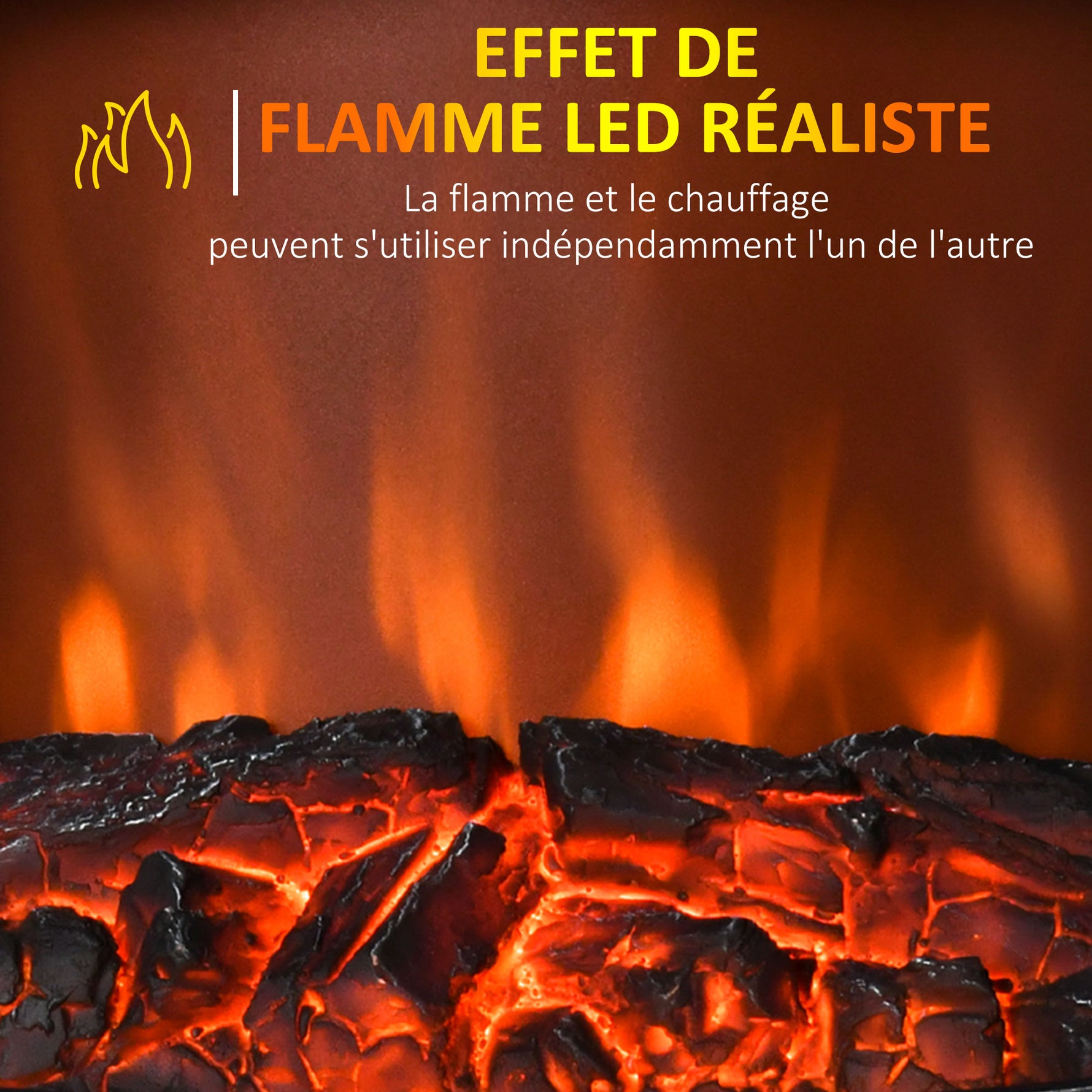 Cheminée électrique sur pied 1000/2000 W, fausse cheminée décorative avec effet flamme LED, protection contre la surchauffe, zone de couverture 15-30 m², noir