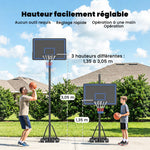 Panier de Basketball sur Pieds avec Hauteur Réglable de 1,35 à 3,05 m avec Roues, Base de Lestage et Sac de Sable, Bleu