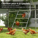 Grand perchoir échelle pour poules 4 niveaux avec barreaux en bois et structure métal 140 x 86 x 2,5 cm argent naturel