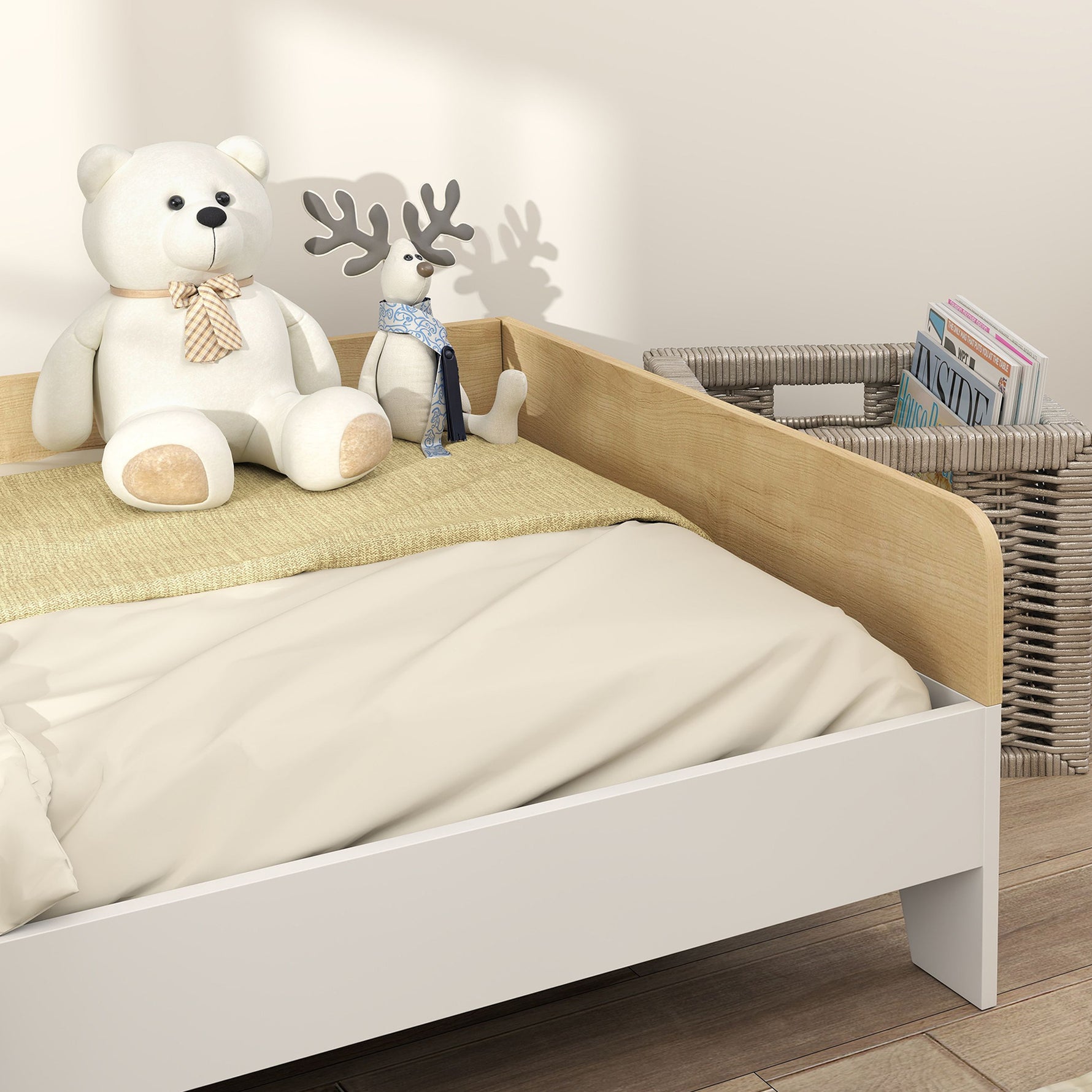 Lit enfant lit avec sommier à lattes avec panneaux latéraux élevés conception basse en bois 143,5 x 74 x 40 cm blanc
