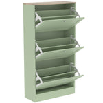 Meuble à Chaussures Style Moderne, 3 Portes Abattantes, 18 Paires de Chaussures, 60 x 23,5 x 115 cm, Vert