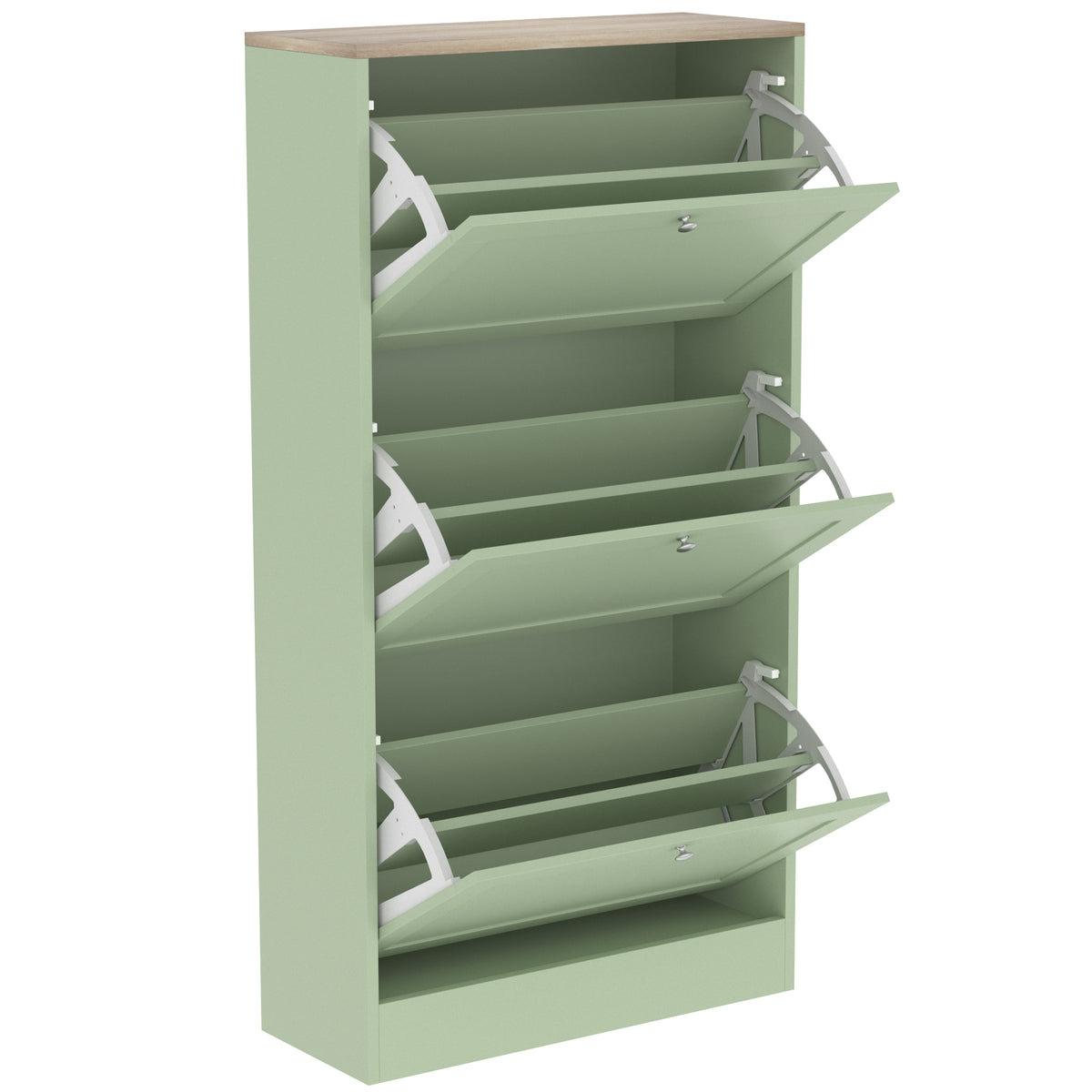 Meuble à Chaussures Style Moderne, 3 Portes Abattantes, 18 Paires de Chaussures, 60 x 23,5 x 115 cm, Vert