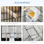 Cage à oiseaux volière avec mangeoires perchoirs plateau excrément amovible cage pour canaris perruches perroquets 46,5 x 35,5 x 92 cm noir