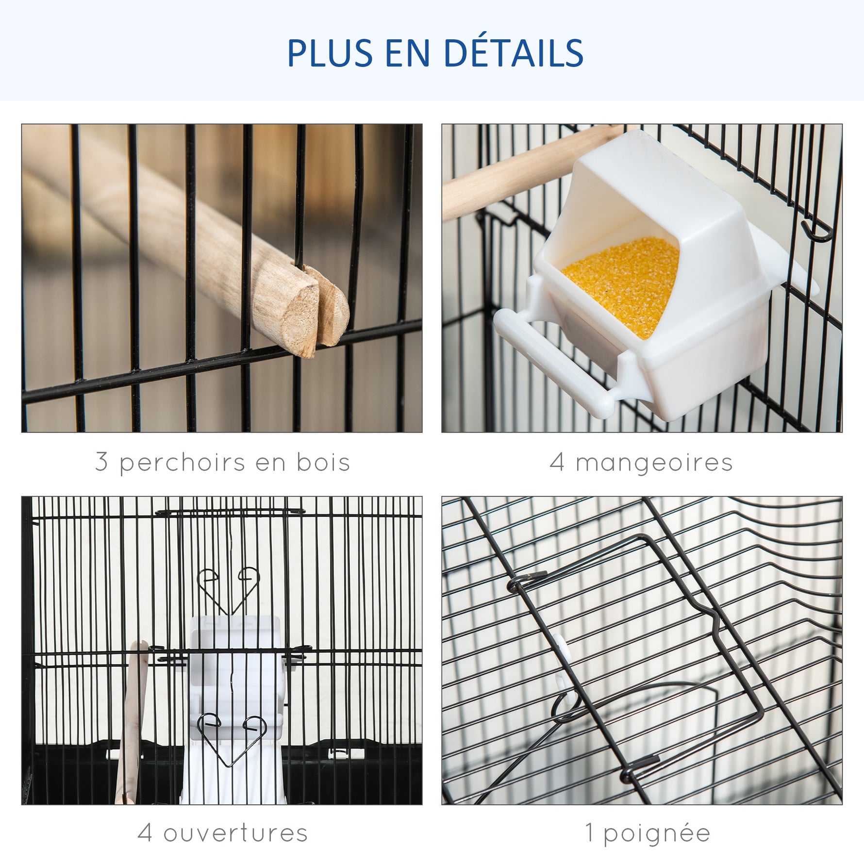 Cage à oiseaux volière avec mangeoires perchoirs plateau excrément amovible cage pour canaris perruches perroquets 46,5 x 35,5 x 92 cm noir