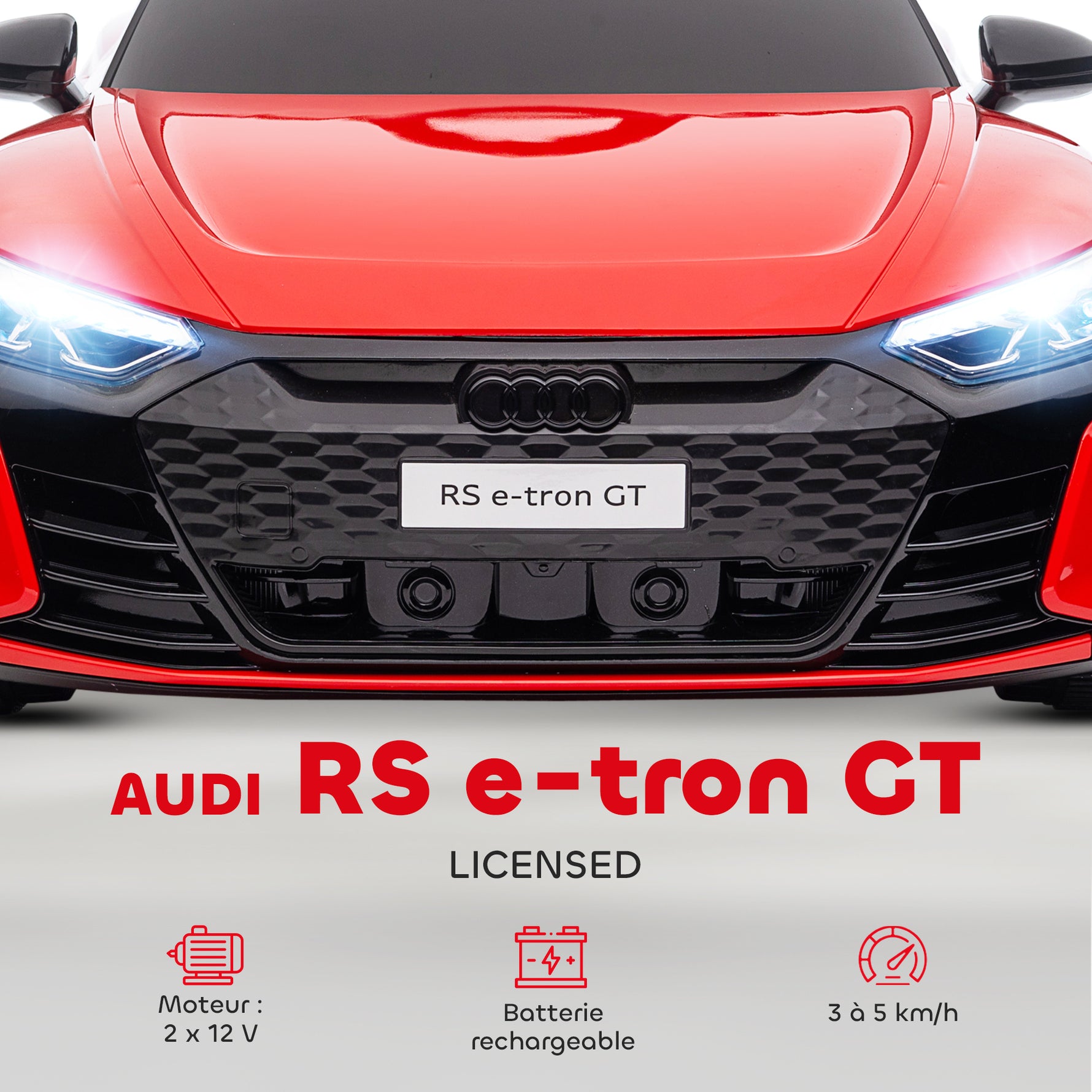 Voiture électrique enfant 12 V - véhicule électrique avec télécommande parentale fournie - V. Max. 5 Km/h - effets sonores, lumineux - Audi RS E-tron GT rouge