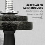 Ensemble d'haltères 2-en-1 20kg poids réglable kit haltères musculation barre d'extension poignée antidérapante noir