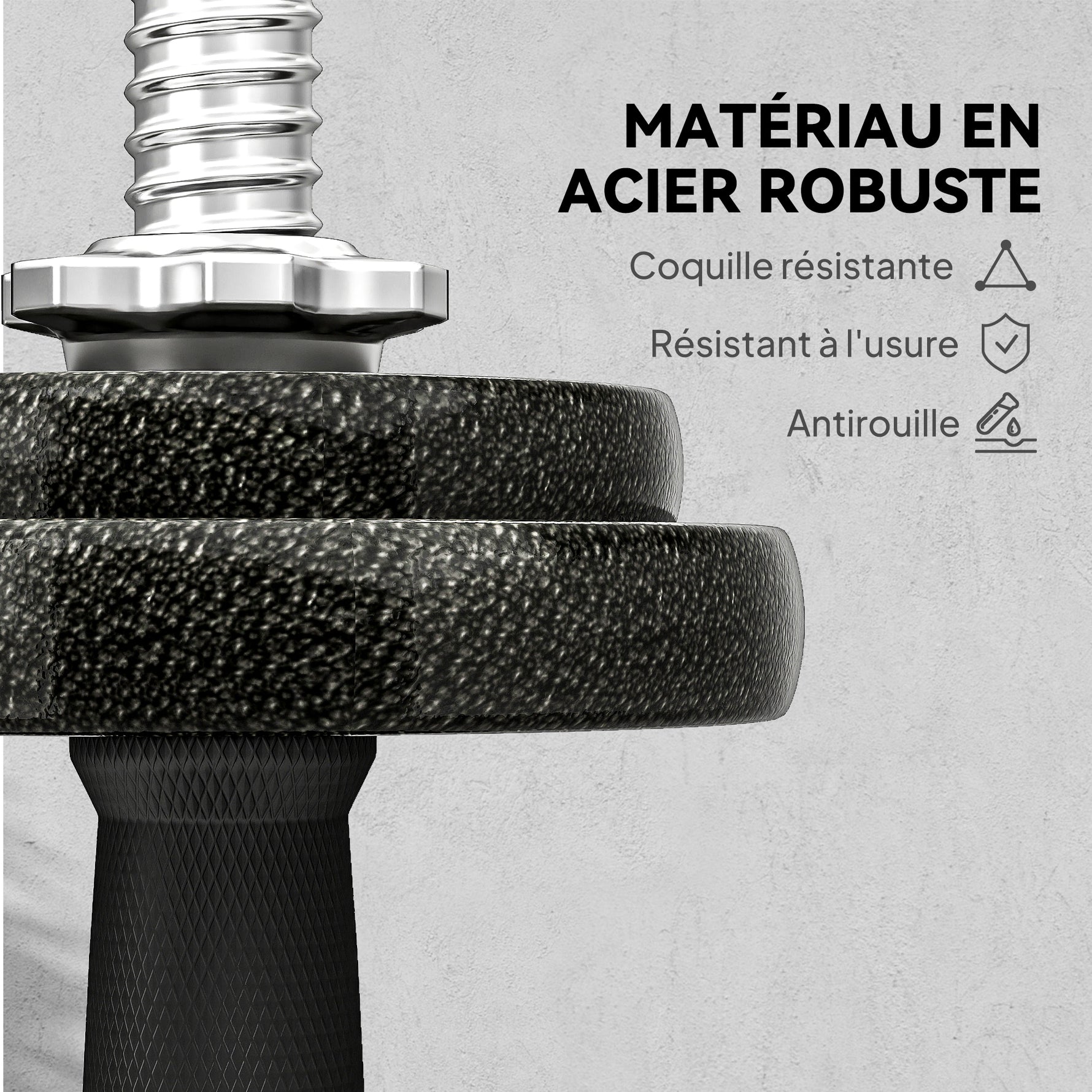 Ensemble d'haltères 2-en-1 20kg poids réglable kit haltères musculation barre d'extension poignée antidérapante noir