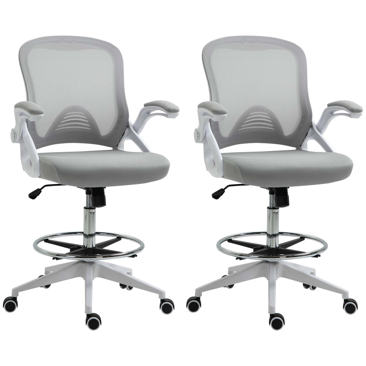 Lot de 2 fauteuils de bureau chaise de bureau assise haute réglable dim. 64L x 60l x 106-126H cm pivotant 360° maille