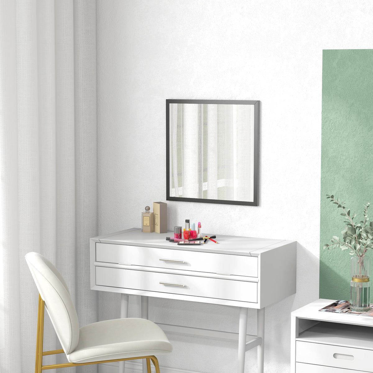 Miroir mural carré 50 x 50 cm, cadre en bois noir, idéal pour la salle de bain, salon ou chambre