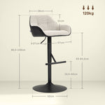 Lot de 2 tabourets de bar chaises de bar hauteur réglable tissu effet lin et base en acier 52,5 x 53 x 86,5-108 cm gris