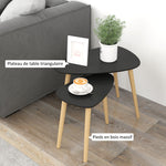 Lot de 2 tables basses gigognes design scandinave pieds en bois et plateau en bois, noir