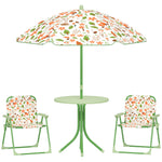 Ensemble salon de jardin extérieur enfant 4 pièces, motif éléphant et girafe, parasol réglable Ø 100 cm, chaise pliable