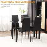 Dining table set with 4 chairs, tempered glass top, steel legs, for kitchen, living room, black