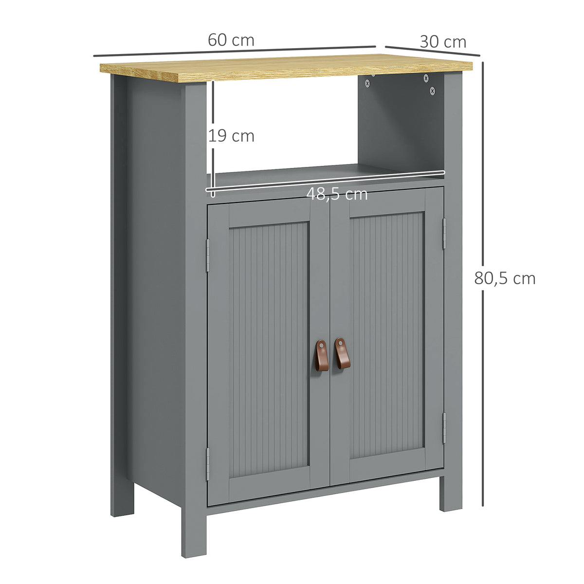Meuble bas de salle de bain multi-rangements grande niche placard double porte gris et naturel
