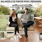 Banc Suspendu Extérieure 2 Places en Résine Tressée avec Coussins et Chaînes en Acier, 115x66x44cm, Beige