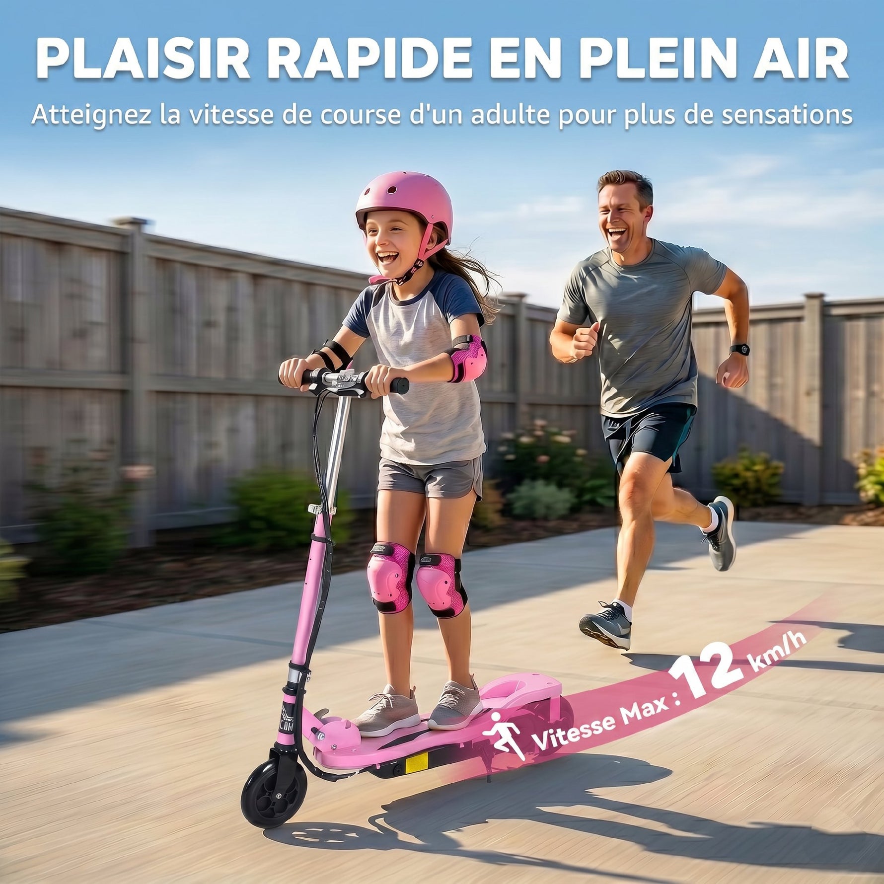 Trottinette électrique pliante pour enfant de 7+ans, 120W Vitesse max 12km/h, 75x36x82-93 cm rose