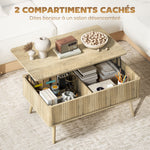 Table basse relevable, table de salon avec 2 compartiments cachés et pieds en pin, 91 x 56 x 43 cm, chêne