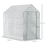 Serre de jardin PE avec étagère 2 niveaux, serre de balcon, bâche renforcée 140 g/m², acier, porte zippée