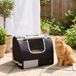 Foldable Cat Litter Box Portable Travel Litter Box 600D Oxford Waterproof Leak-Proof Zippered Cover 43x33x34cm Black