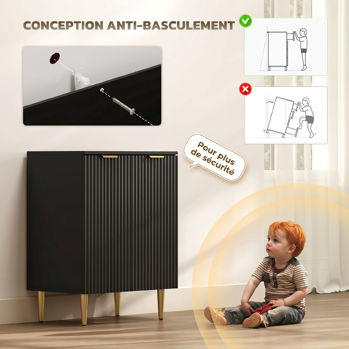Buffet Cuisine, Meuble de Rangement avec 2 Portes, Étagère Réglable, Pieds Métalliques Surélevés, 60 x 40 x 80 cm, Noir
