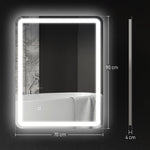 Miroir de salle de bain rectangulaire LED fonction anti-buée luminosité réglable fonction mémoire 70 x 90 cm argent