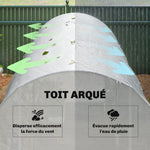 Serre tunnel de jardin 7m², serre de jardin tunnel avec porte et 6 fenêtres, bâche PE 140 g/m² 350 x 200 x 200 cm blanc