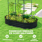 Jardinière avec treillis arqué, bac à fleurs en métal avec fond ouvert, gants inclus, 160x90x180cm, gris foncé