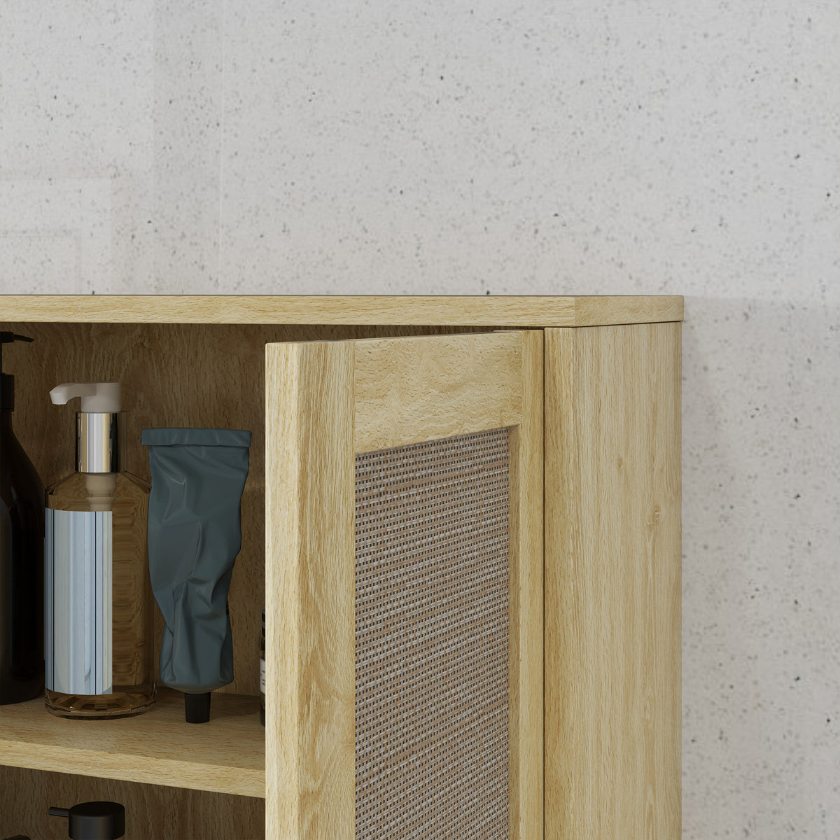 Mobiletto da bagno pensile, mobile WC sospeso con doppia anta e ripiano a giorno 59 x 20 x 66,5 cm effetto legno di quercia