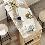 Bartisch-Set mit Hockern, offenen Fächern, verstellbarem Regal und Fußstützen, Eiche und Schwarz
