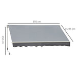 Store banne manuel rétractable 395 x 245 cm store exterieur terrasse avec manivelle, angle réglable 45°-85°