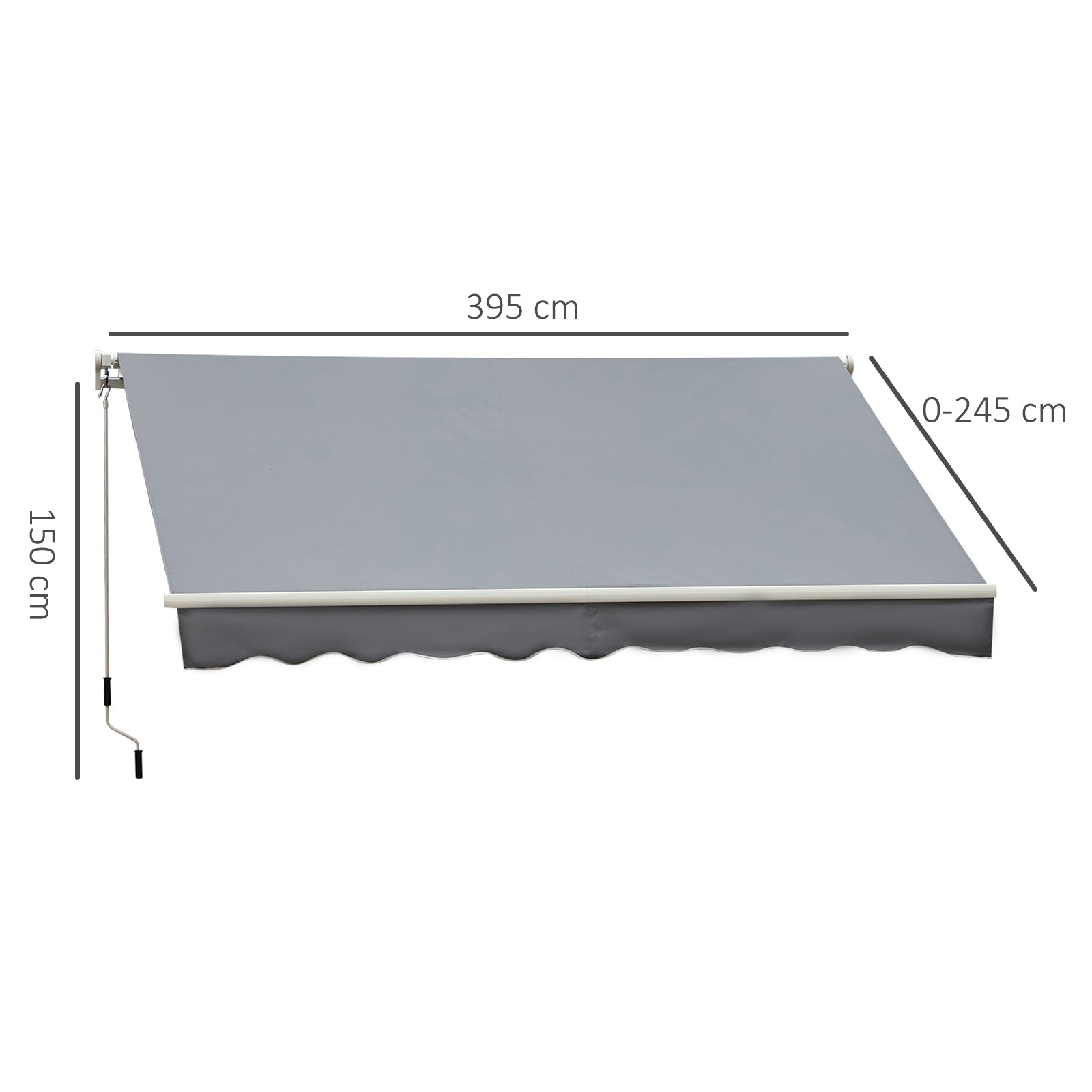 Store banne manuel rétractable 395 x 245 cm store exterieur terrasse avec manivelle, angle réglable 45°-85°