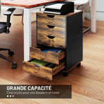 Caisson bureau mobile, meuble rangement sur roulettes avec 5 tiroirs, bois, 40 x 40 x 67 cm, marron