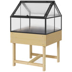 Miniserre op poten afm. 60L x 57b x 103H cm, dubbel openslaand dak, polycarbonaat panelen, staal, behandeld dennenhout
