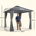 Tonnelle de jardin pour terrasse avec 4 parois latérales double toit protection solaire 3 x 3 m gris