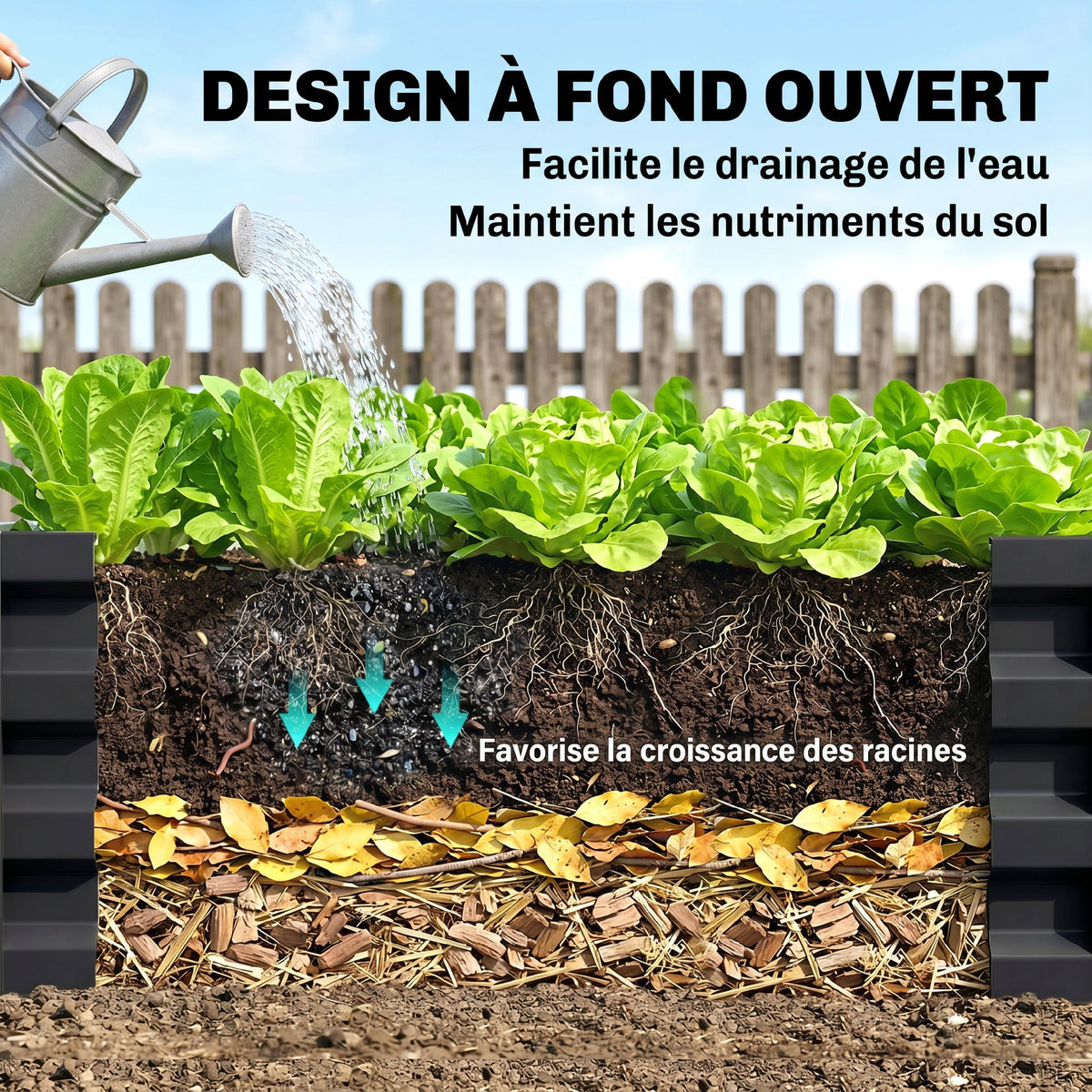 Carré potager de jardin acier galvanisée 120 x 120 x 30 cm gris